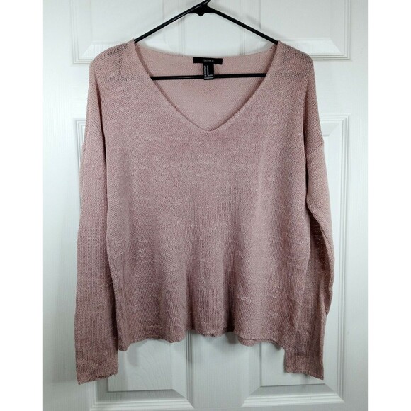 Forever 21 Medium Pink V-neck Pullover Cropped Long Sleeve Sweater - Picture 7 of 7